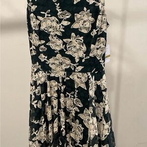 Danny & Nicole Green A-line Sleeveless Dress with Cream Roses Women Size 14 NWT